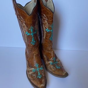 Circle G Blue Cross Leather Western Boots